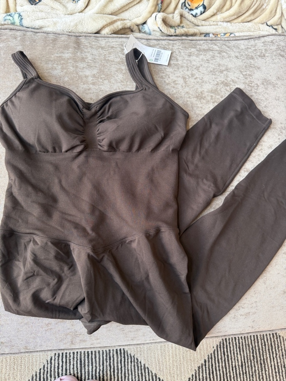 BuffBunny Chocolate Brown Wireless Support Tank & Leggings Romper Set